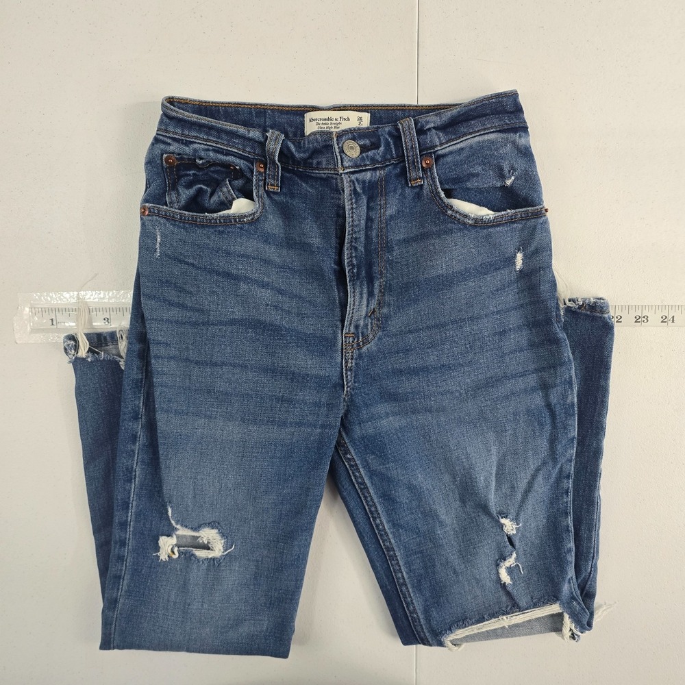Abercrombie the ankle straight ultra high rise jeans blue 26/2 denim womens 7188